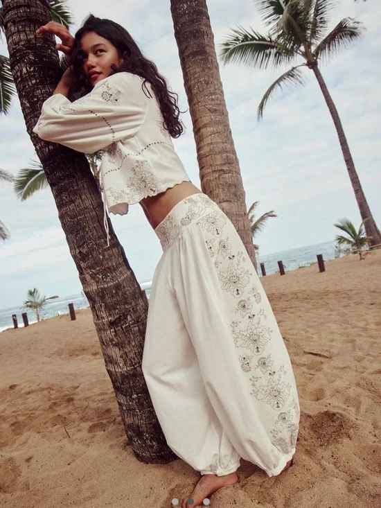 FREE PEOPLE NORTE EMBROIDERED PANT SET SIZE M NWT - Picture 2 of 8